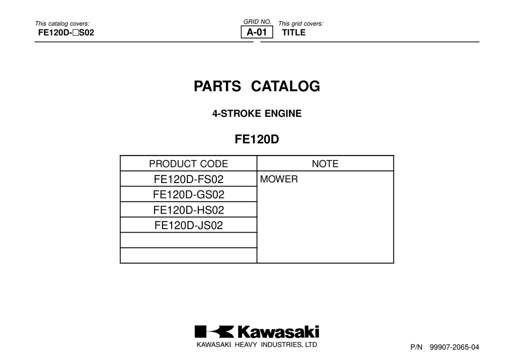 Kawasaki FE120D Engine FE SERIES Parts Manual PDF Instant Download