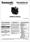 Kawasaki FE170G Engine FE SERIES Operator Owner Manual PDF Instant Download