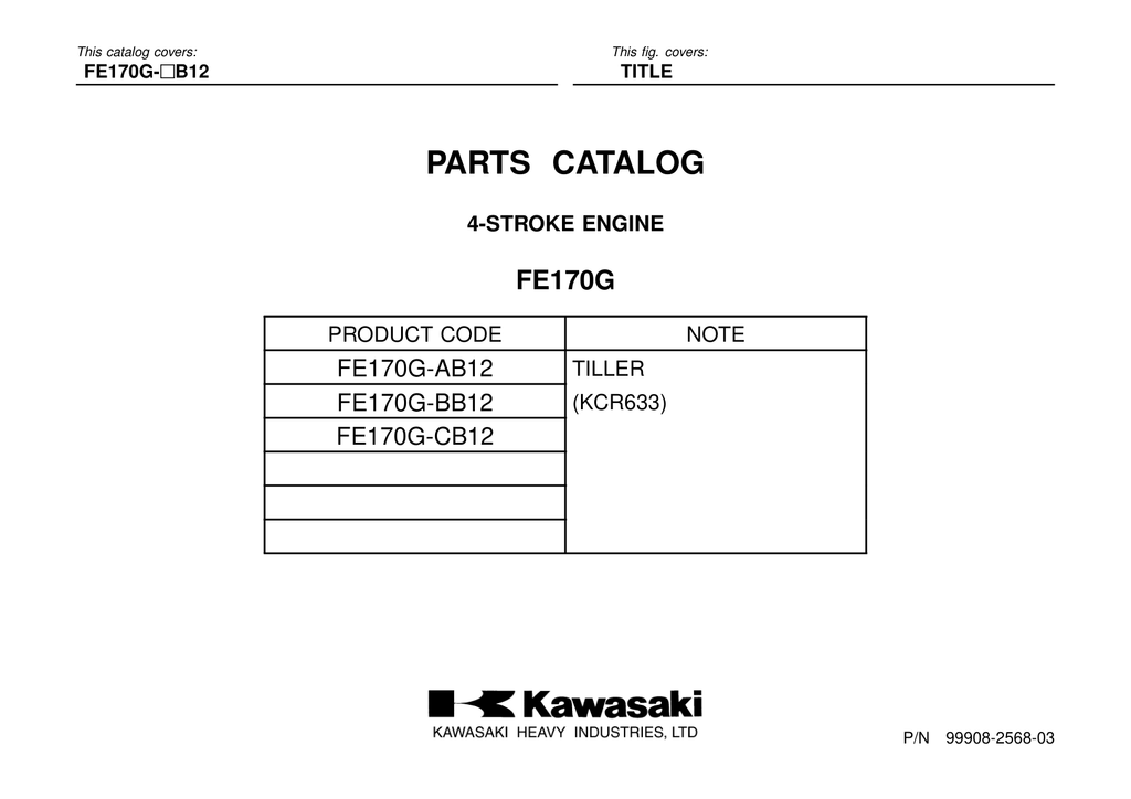Kawasaki FE170G Engine FE SERIES Parts Manual PDF Instant Download