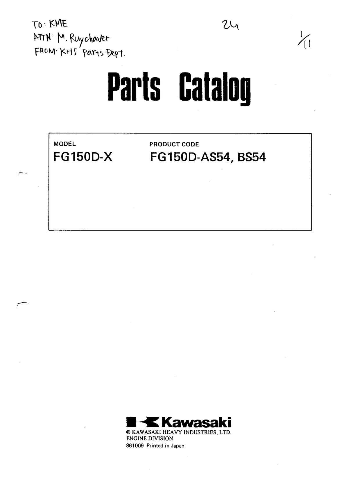 Kawasaki FG150D Engine FG SERIES Parts Manual PDF Instant Download