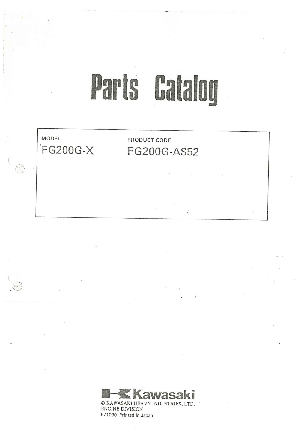 Kawasaki FG200G Engine FG SERIES Parts Manual PDF Instant Download