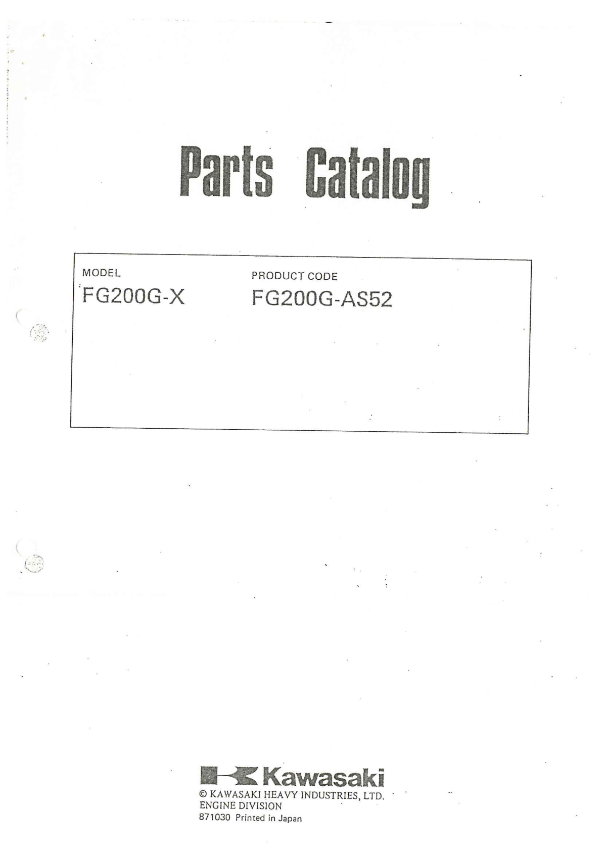 Kawasaki FG200G Engine FG SERIES Parts Manual PDF Instant Download