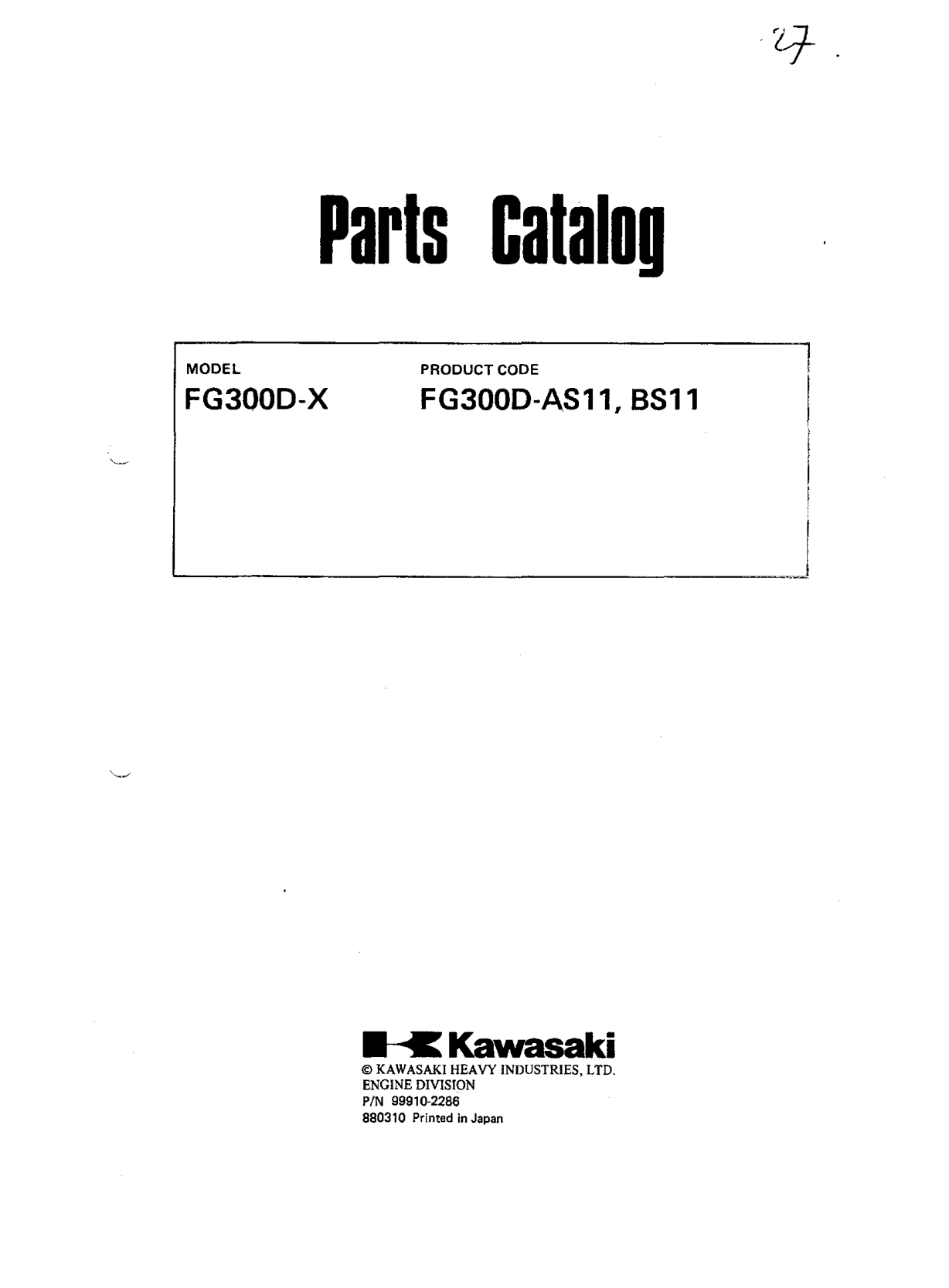 Kawasaki FG300D Engine FG SERIES Parts Manual PDF Instant Download