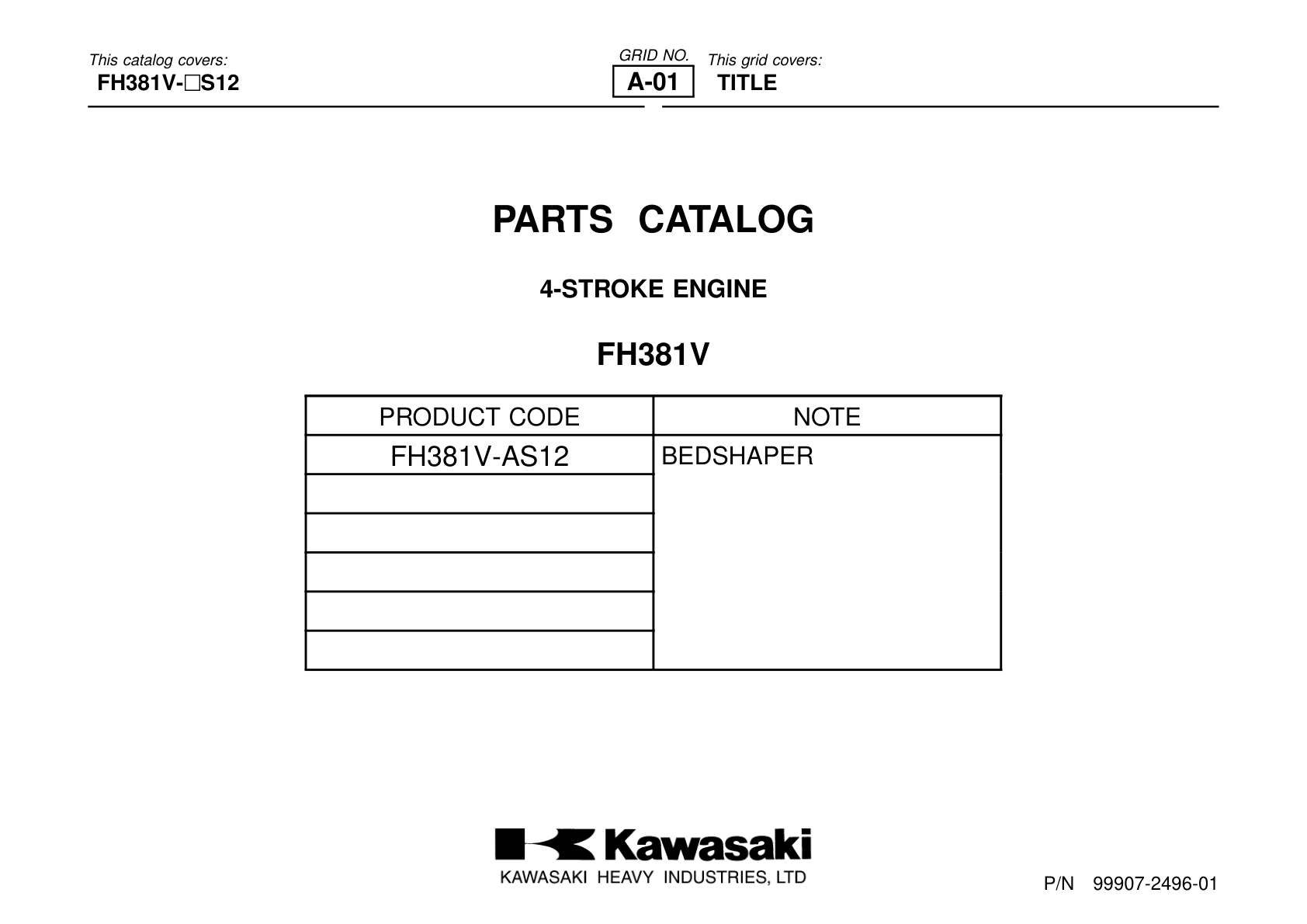 Kawasaki FH381V Engine FH SERIES Parts Manual PDF Instant Download