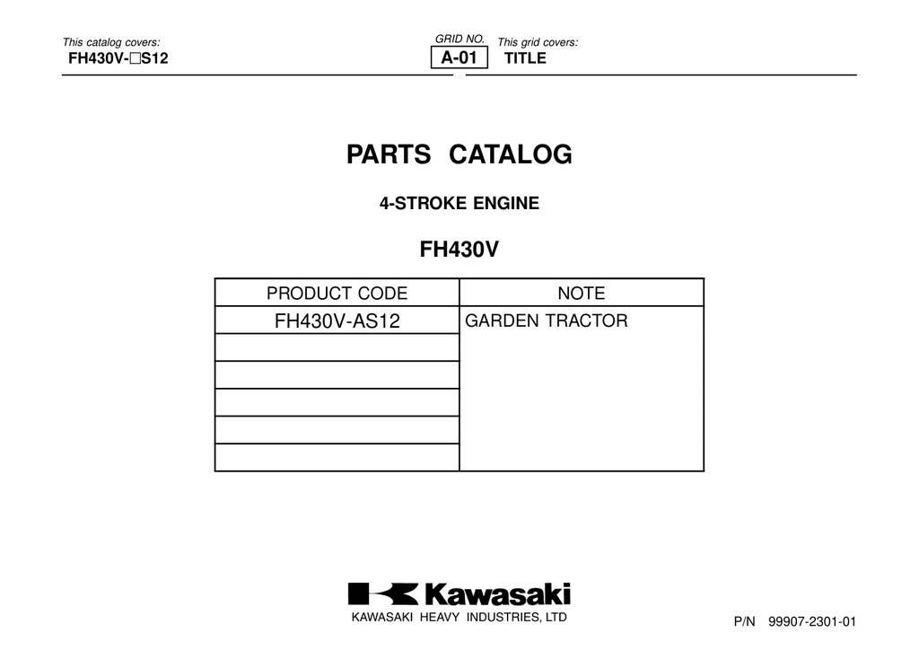 Kawasaki FH430V Engine FH SERIES Parts Manual PDF Instant Download