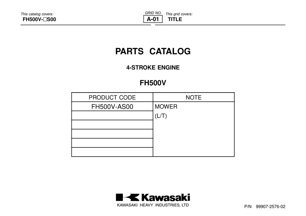 Kawasaki FH500V Engine FH SERIES Parts Manual PDF Instant Download