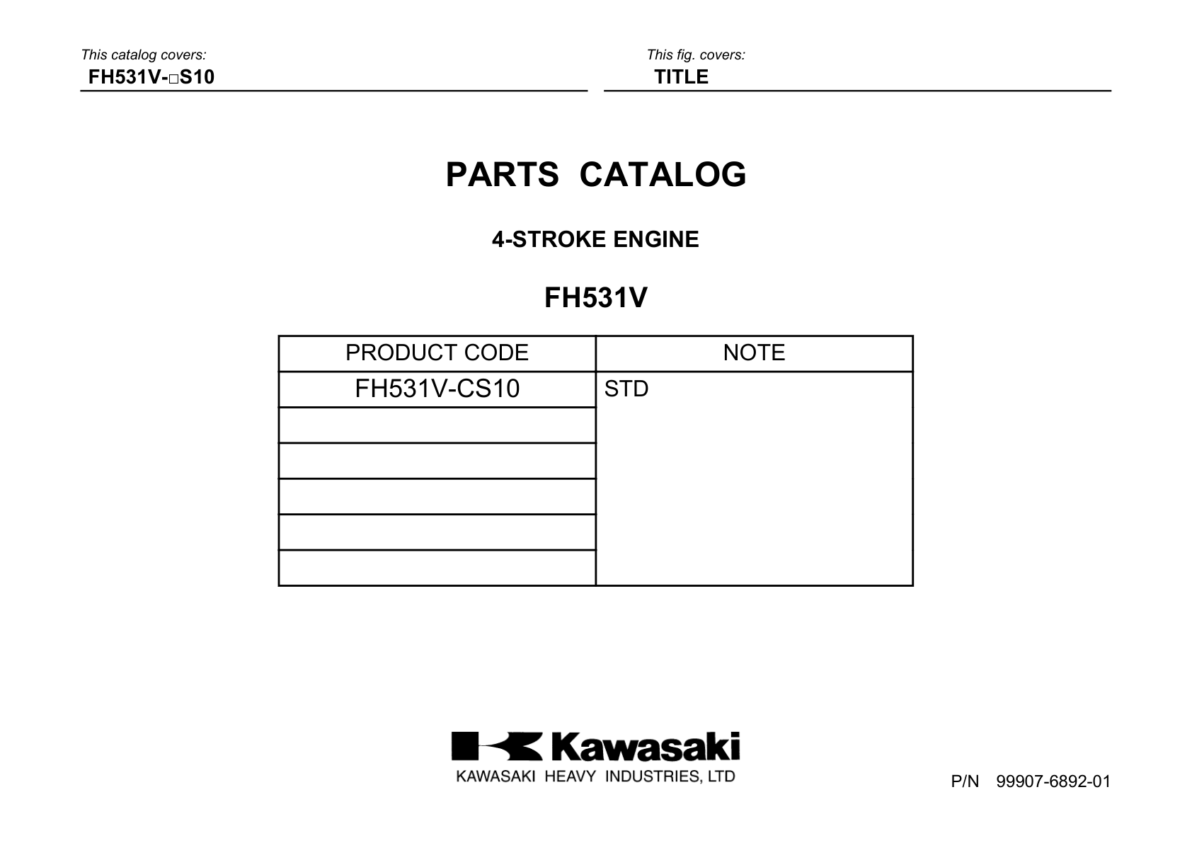 Kawasaki FH531V Engine FH SERIES Parts Manual PDF Instant Download
