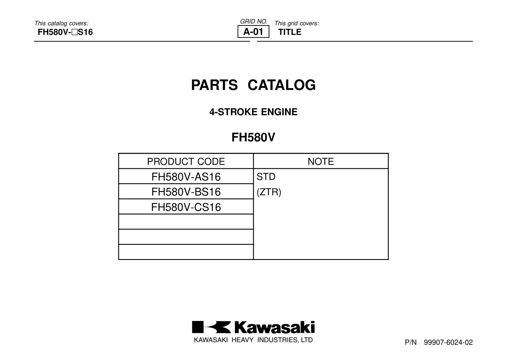 Kawasaki FH580V Engine FH SERIES Parts Manual PDF Instant Download