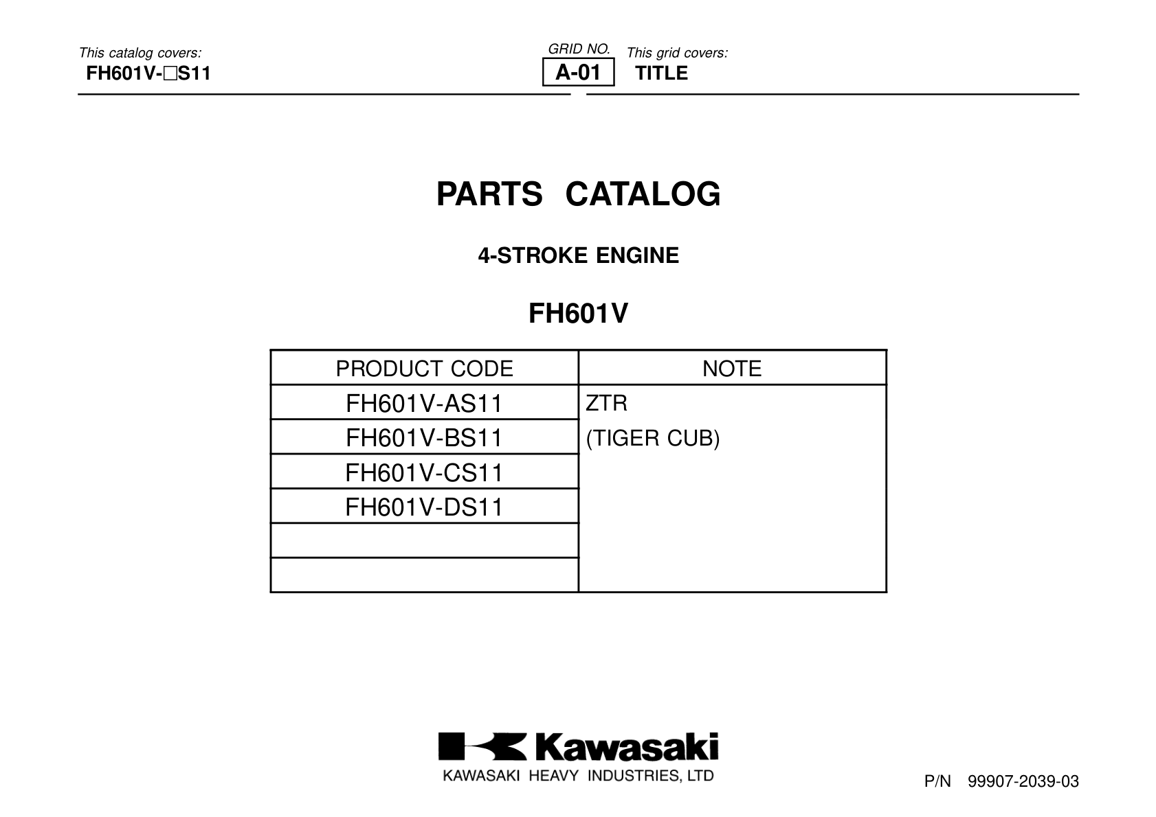 Kawasaki FH601V Engine FH SERIES Parts Manual PDF Instant Download