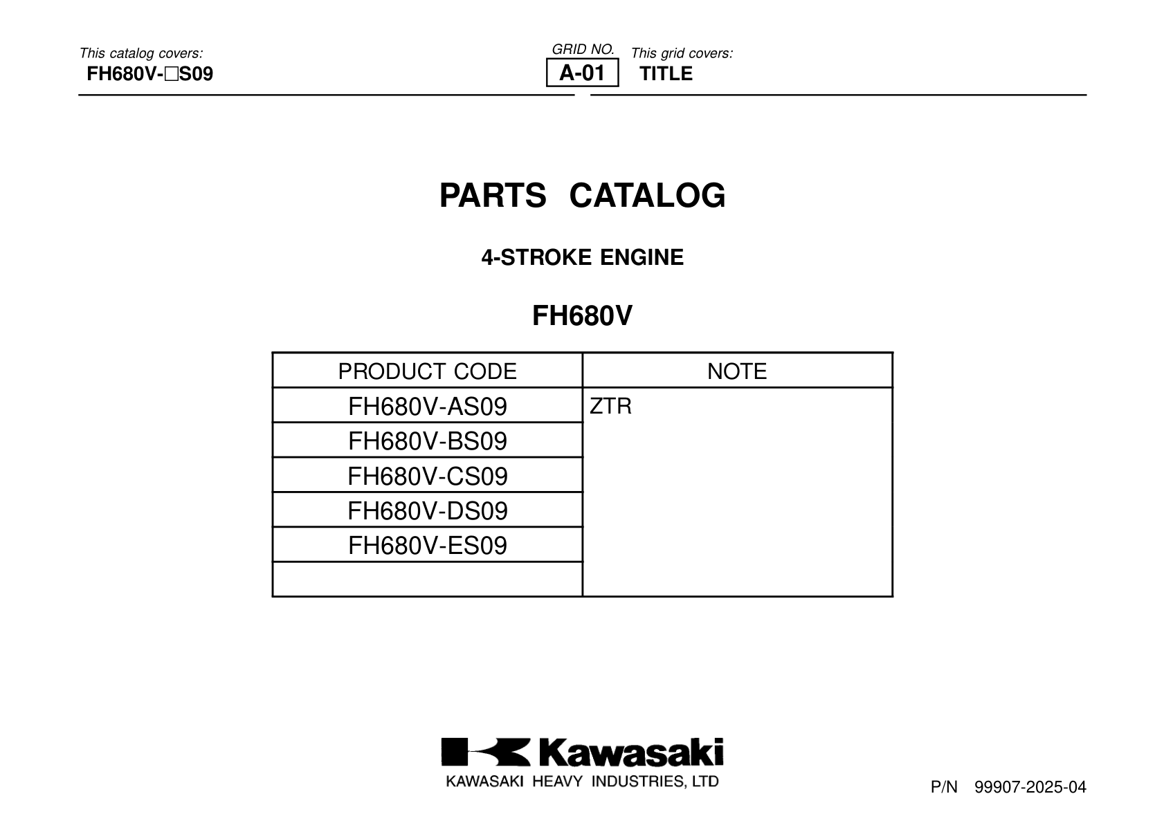 Kawasaki FH680V Engine FH SERIES Parts Manual PDF Instant Download