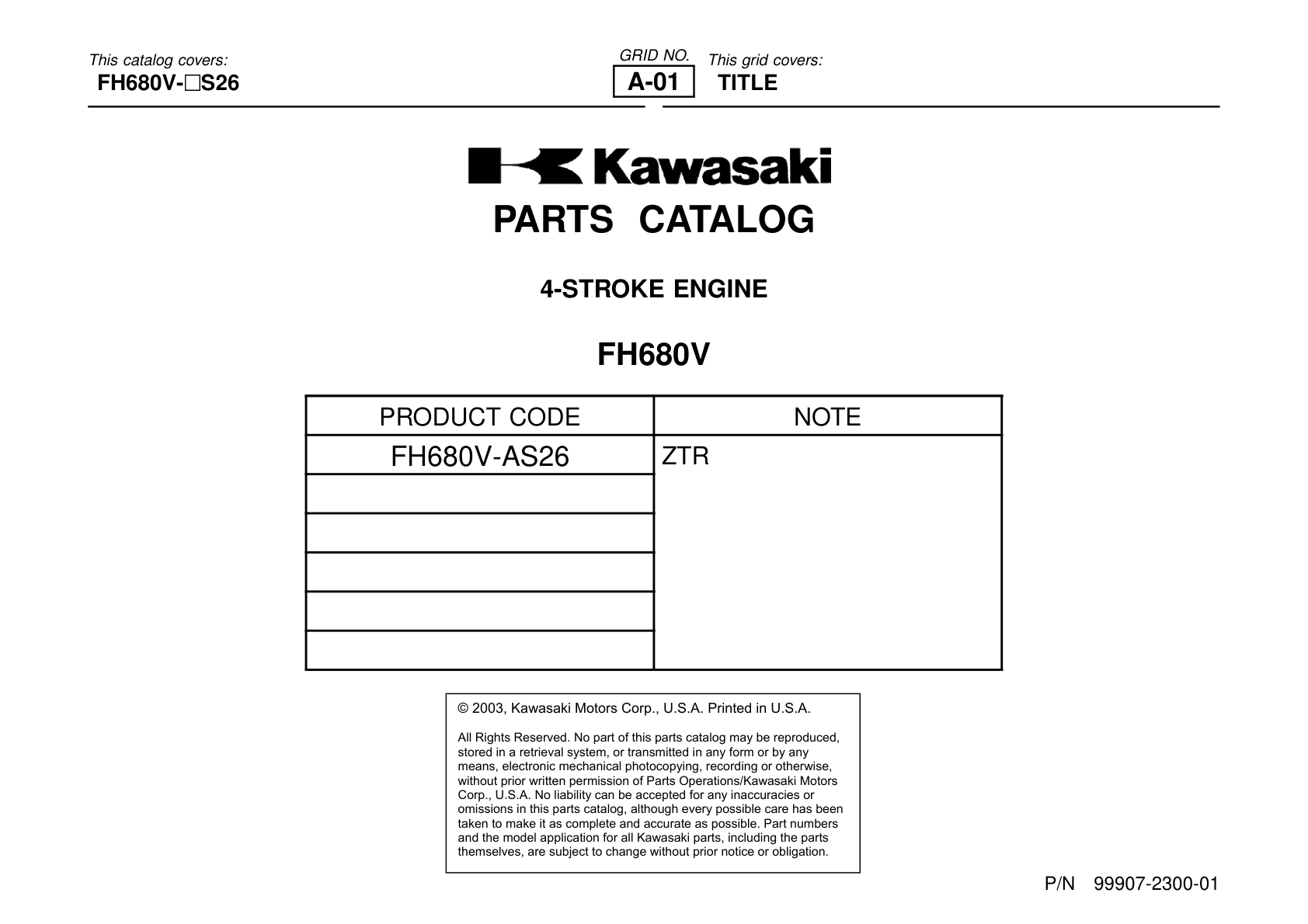 Kawasaki FH680V Engine FH SERIES Parts Manual PDF Instant Download