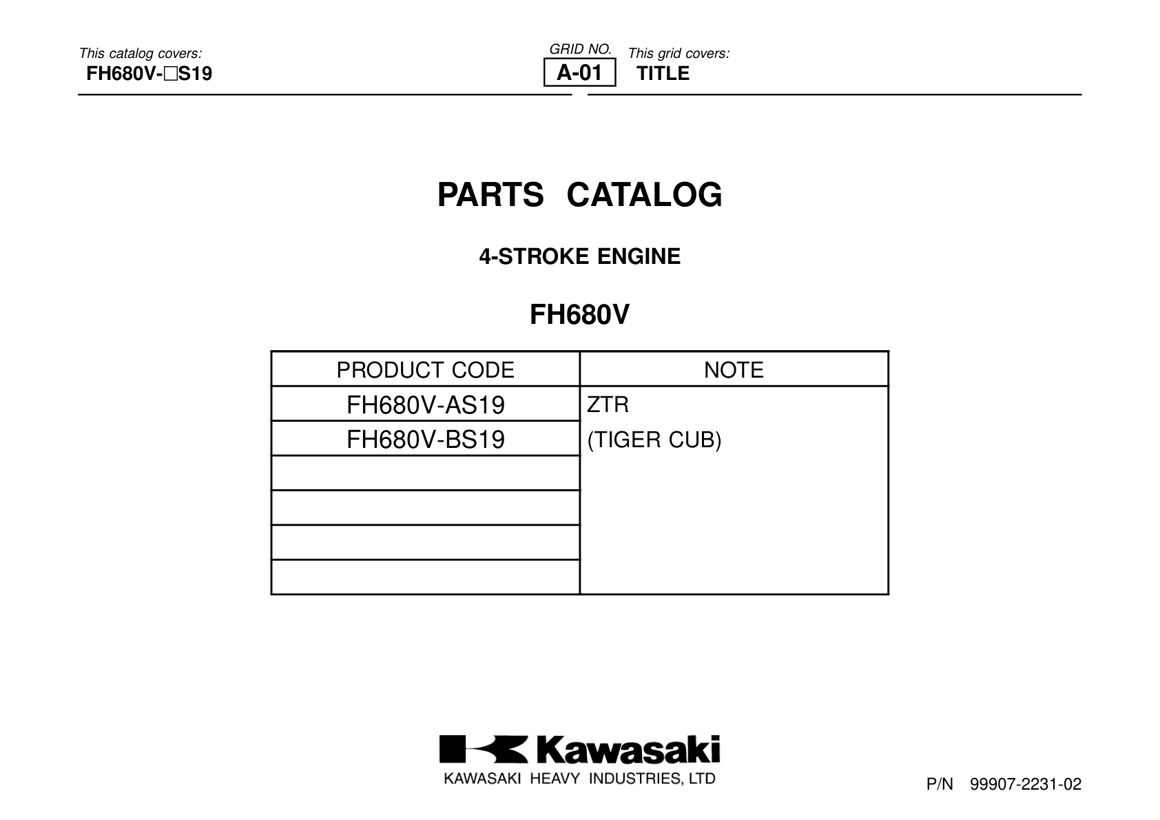 Kawasaki FH680V Engine FH SERIES Parts Manual PDF Instant Download