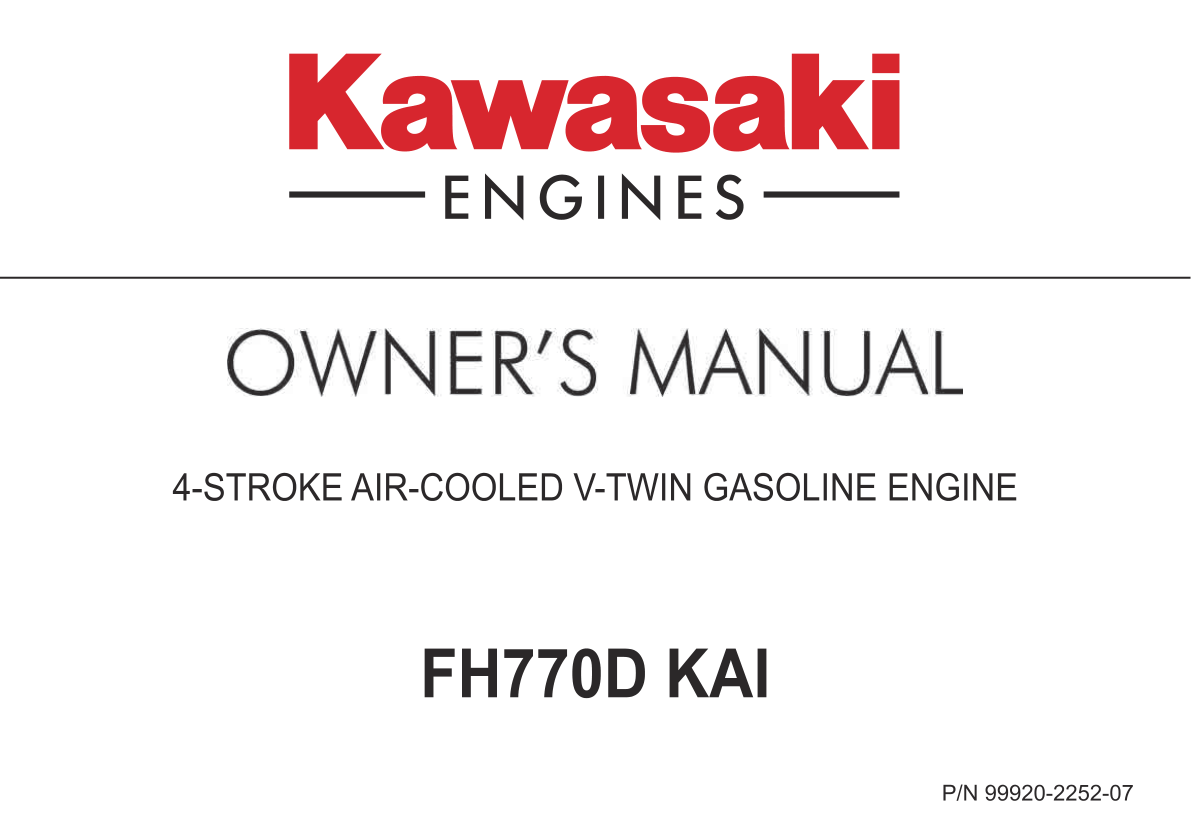 Kawasaki FH770D Engine FH SERIES Operator Owner Manual PDF Instant Download