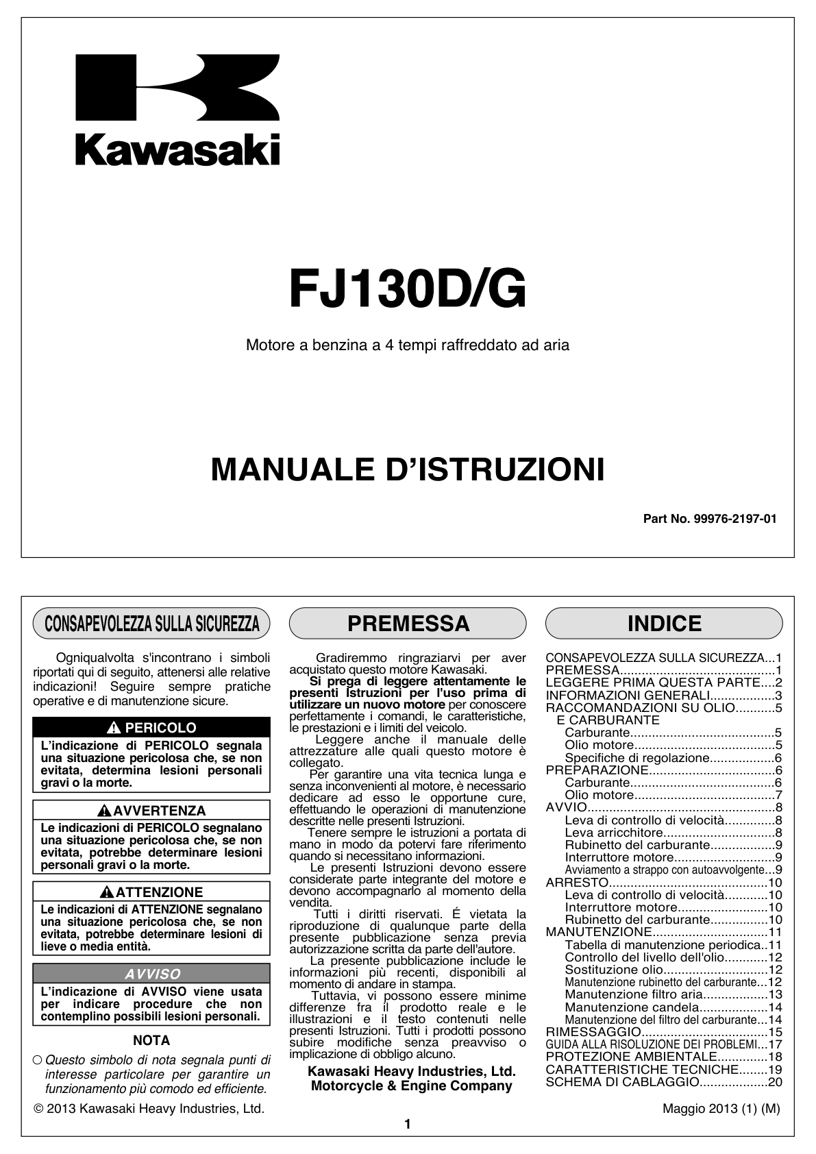 Kawasaki FJ130G Engine FJ SERIES Operator Owner Manual PDF Instant Download