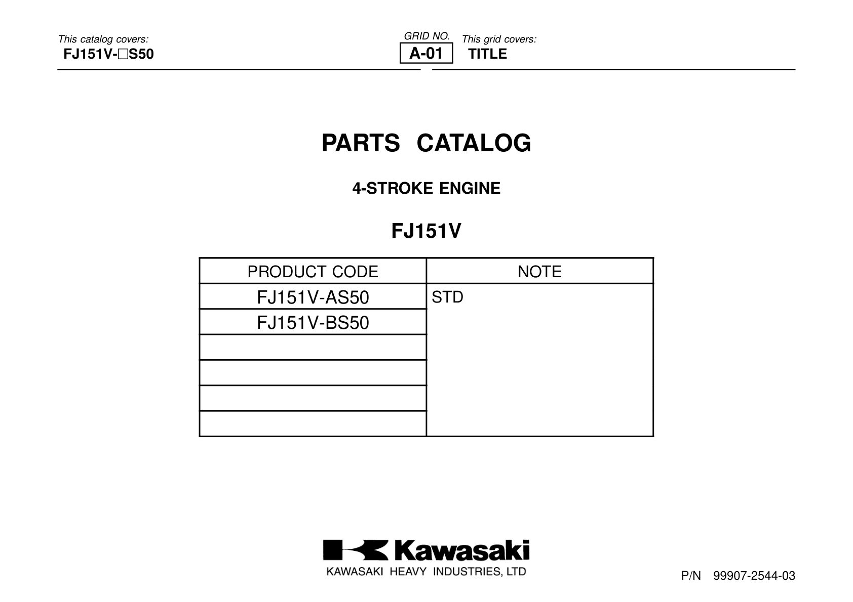 Kawasaki FJ151V Engine FJ SERIES Parts Manual PDF Instant Download