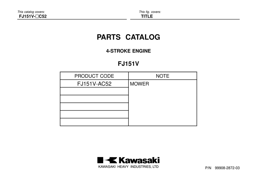 Kawasaki FJ151V Engine FJ SERIES Parts Manual PDF Instant Download