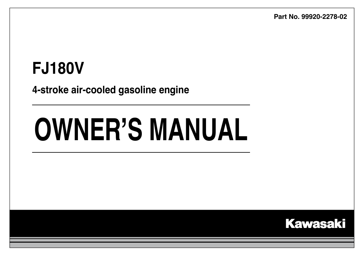 Kawasaki FJ180V Engine FJ SERIES Operator Owner Manual PDF Instant Download