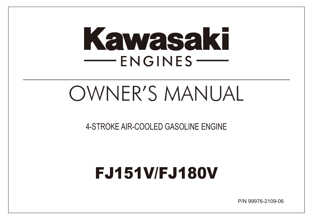 Kawasaki FJ180V Engine FJ SERIES Operator Owner Manual PDF Instant Download