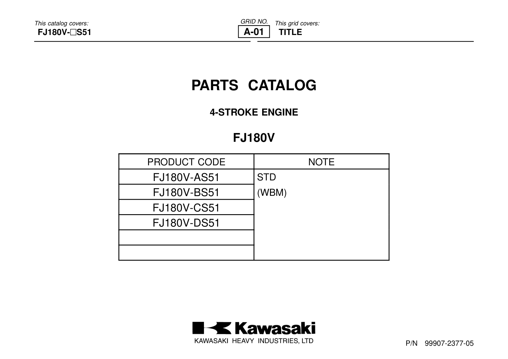 Kawasaki FJ180V Engine FJ SERIES Parts Manual PDF Instant Download