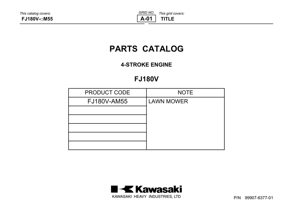 Kawasaki FJ180V Engine FJ SERIES Parts Manual PDF Instant Download