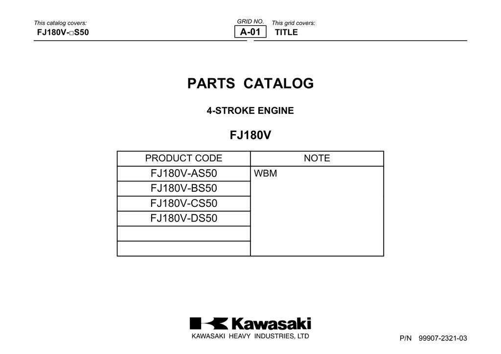 Kawasaki FJ180V Engine FJ SERIES Parts Manual PDF Instant Download