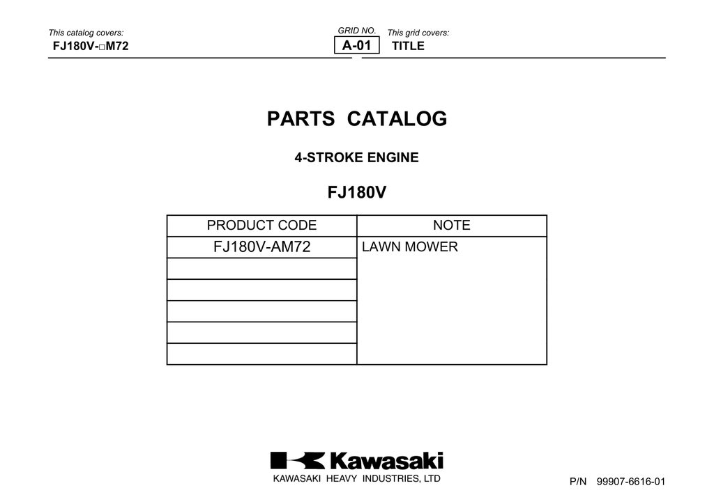 Kawasaki FJ180V Engine FJ SERIES Parts Manual PDF Instant Download