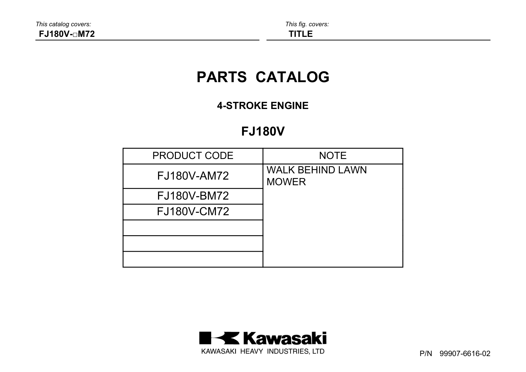 Kawasaki FJ180V Engine FJ SERIES Parts Manual PDF Instant Download