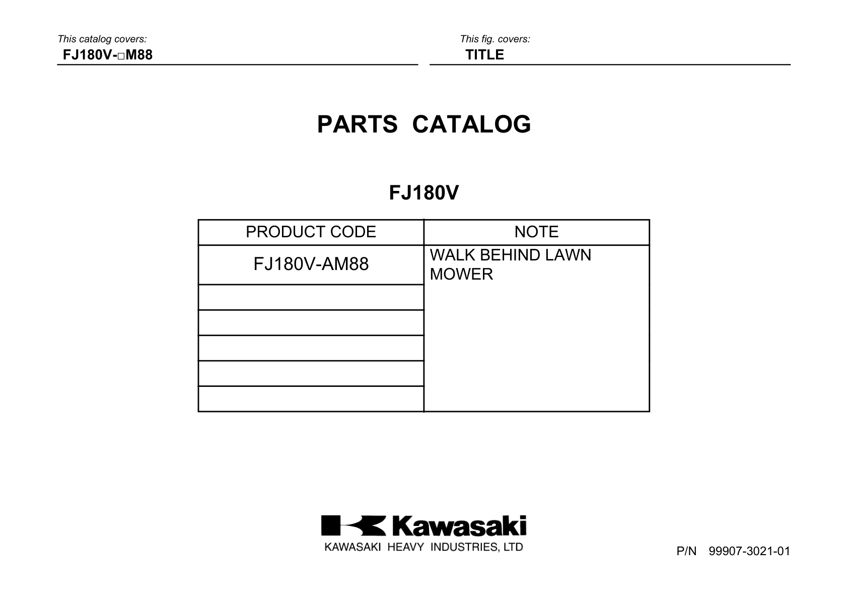 Kawasaki FJ180V Engine FJ SERIES Parts Manual PDF Instant Download