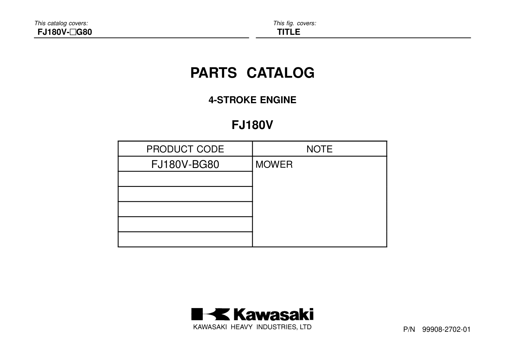 Kawasaki FJ180V Engine FJ SERIES Parts Manual PDF Instant Download