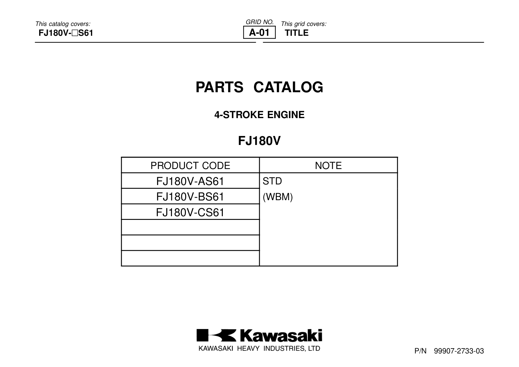 Kawasaki FJ180V Engine FJ SERIES Parts Manual PDF Instant Download