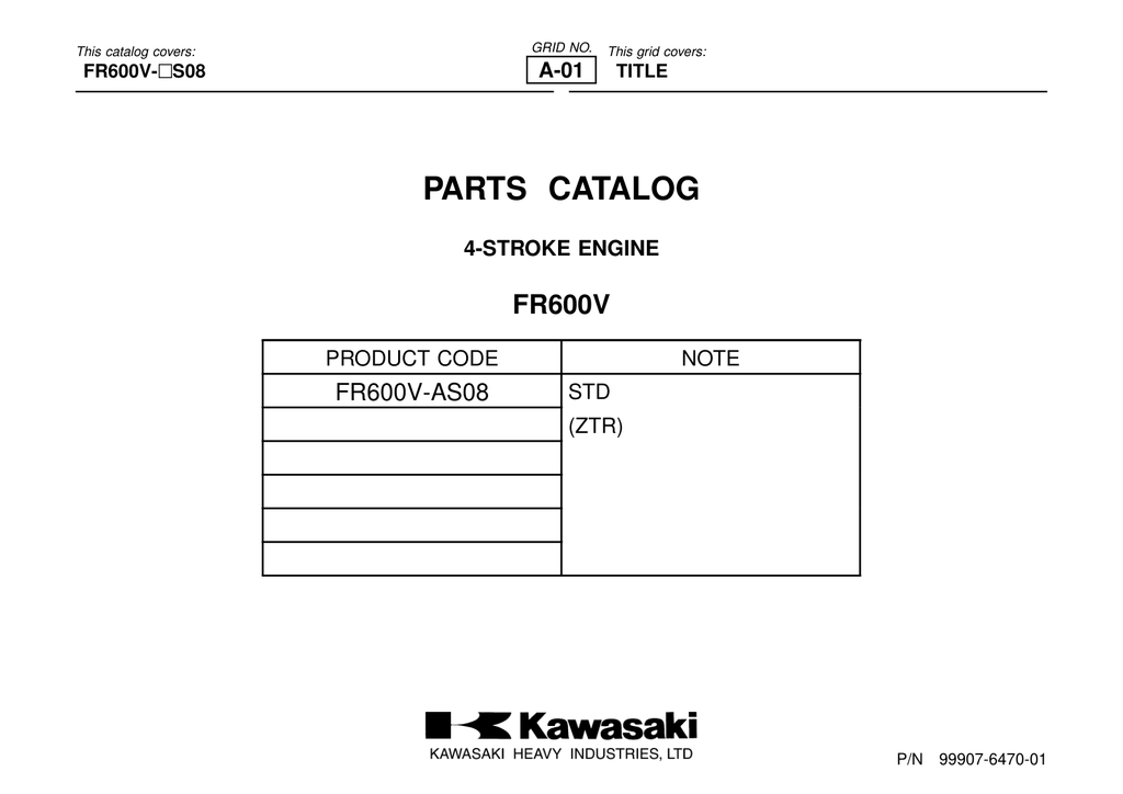Kawasaki FR600V Engine FR SERIES Parts Manual PDF Instant Download
