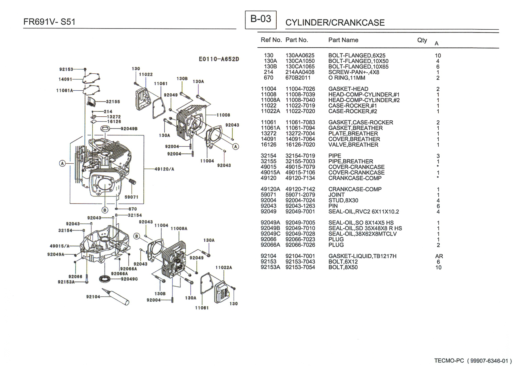 Kawasaki FR691V Engine FR SERIES Parts Manual PDF Instant Download