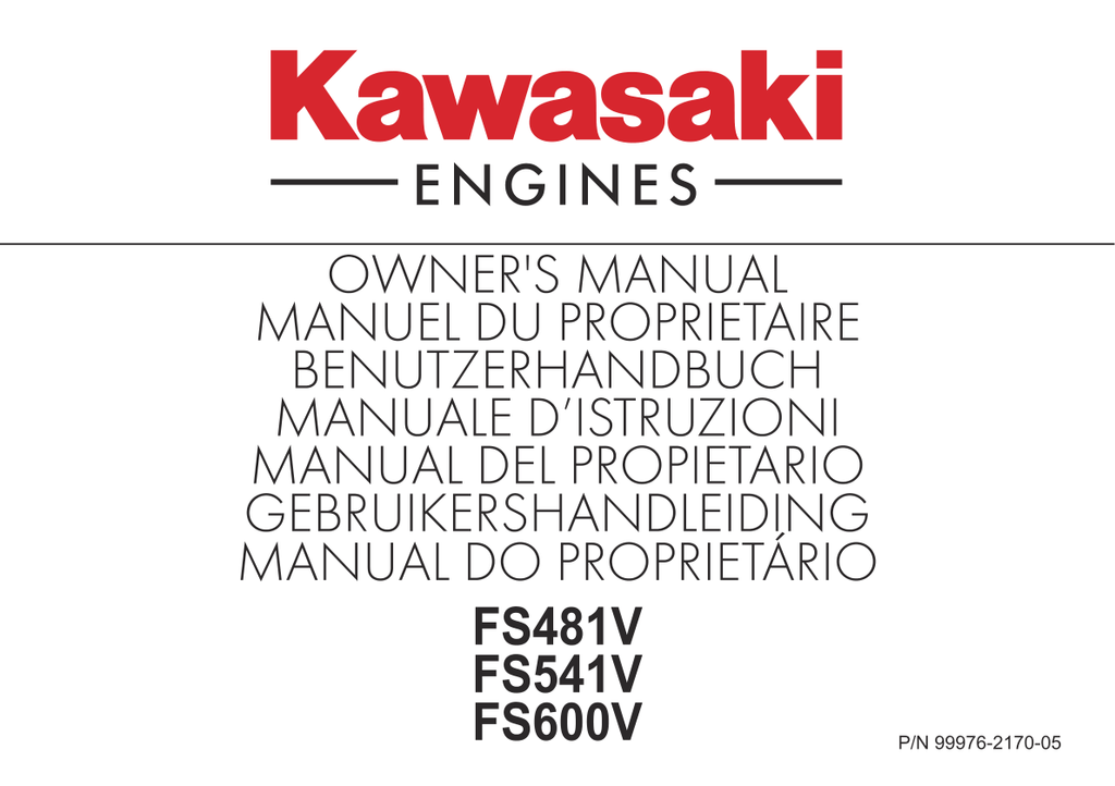 Kawasaki FS481V Engine FS SERIES Operator Owner Manual PDF Instant Download