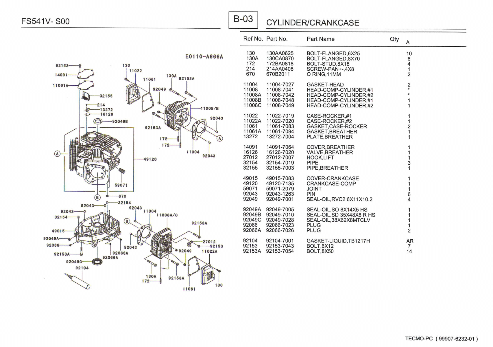 Kawasaki FS541V Engine FS SERIES Parts Manual PDF Instant Download