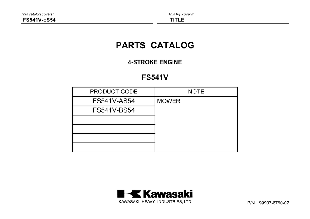 Kawasaki FS541V Engine FS SERIES Parts Manual PDF Instant Download