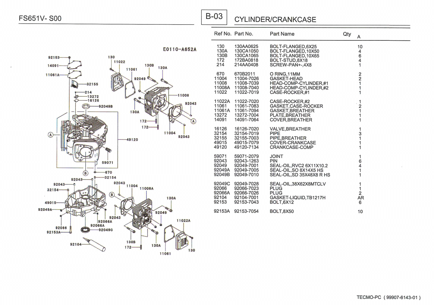 Kawasaki FS651V Engine FS SERIES Parts Manual PDF Instant Download