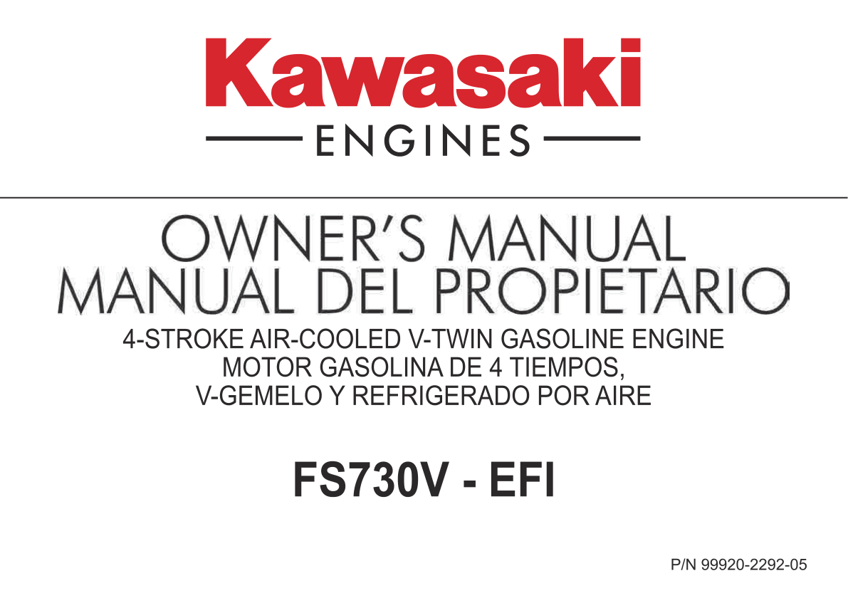Kawasaki FS730V EFI Engine FS SERIES Operator Owner Manual PDF Instant Download