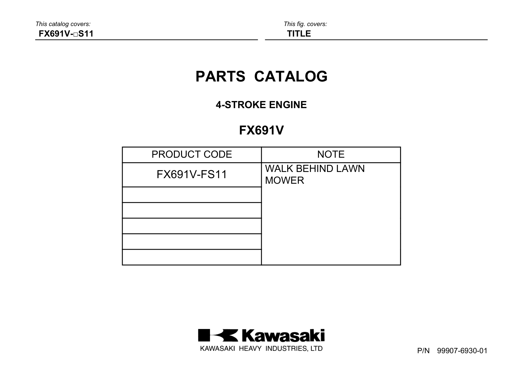 Kawasaki FX691V Engine FX SERIES Parts Manual PDF Instant Download