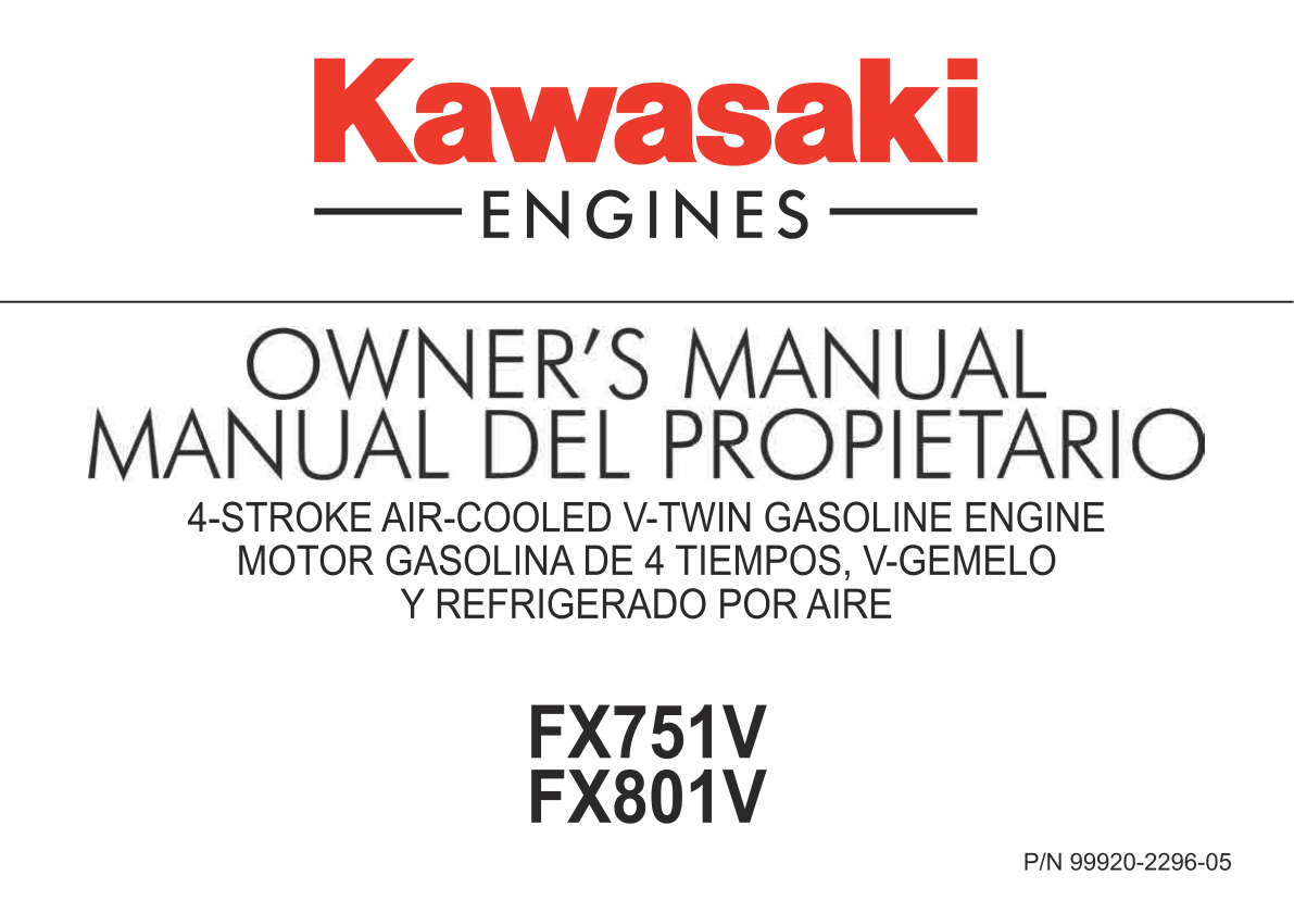Kawasaki FX751V Engine FX SERIES Operator Owner Manual PDF Instant Download