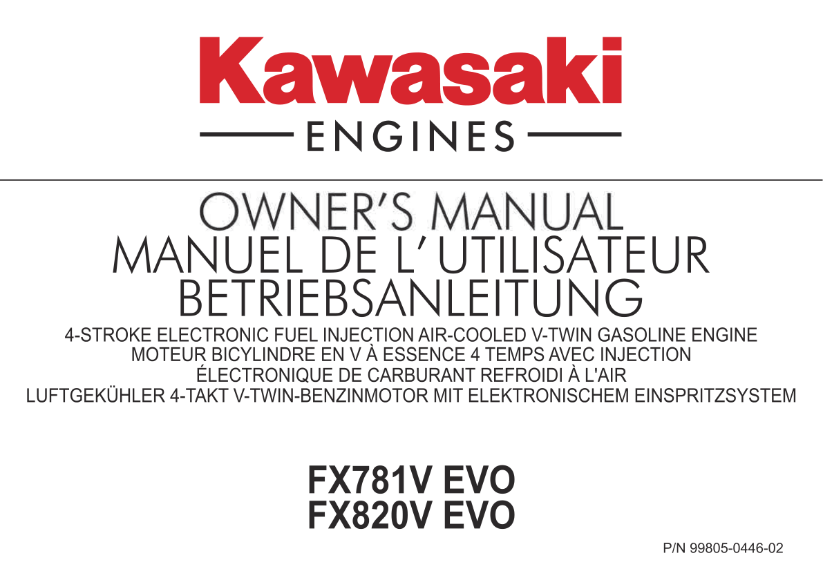 Kawasaki FX781V EVO Engine FX SERIES Operator Owner Manual PDF Instant Download