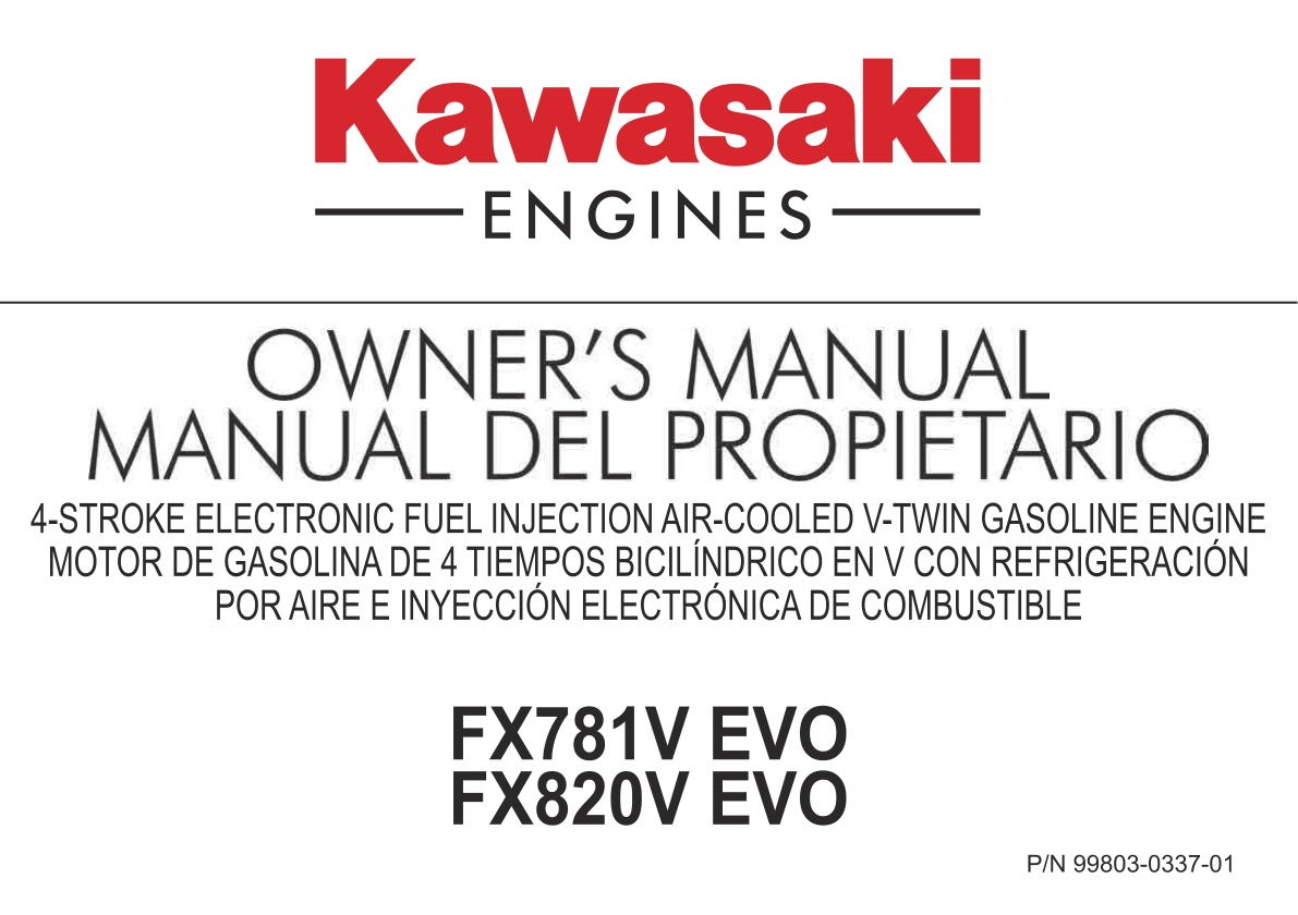 Kawasaki FX820V EVO Engine FX SERIES Operator Owner Manual PDF Instant Download