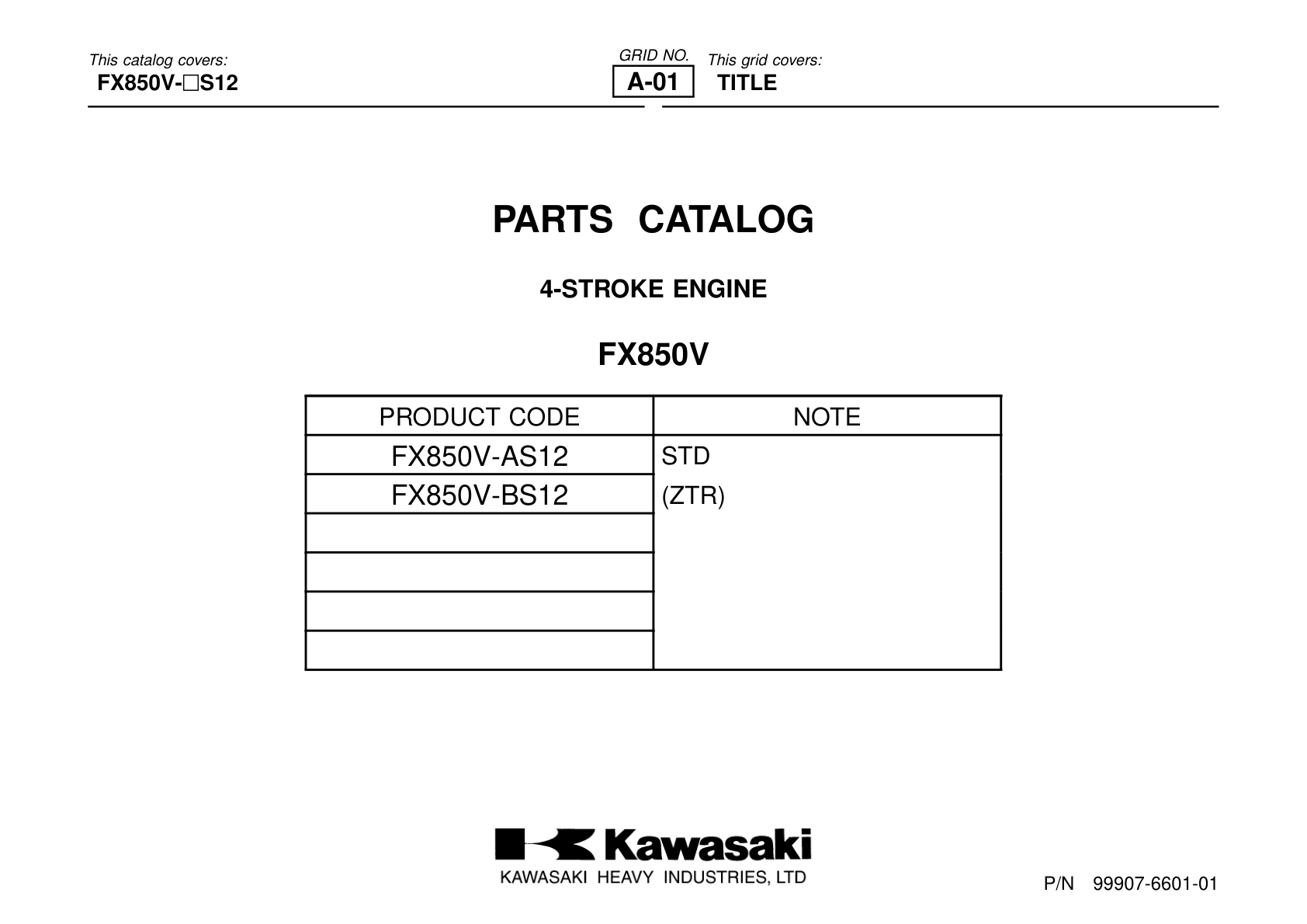 Kawasaki FX850V Engine FX SERIES Parts Manual PDF Instant Download