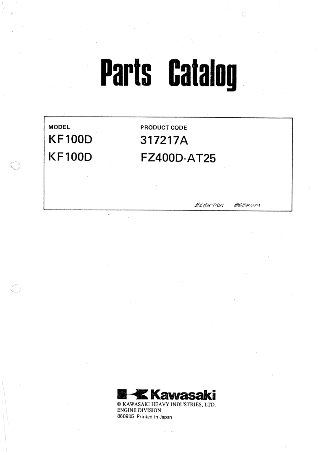 Kawasaki FZ400D Engine FZ SERIES Parts Manual PDF Instant Download