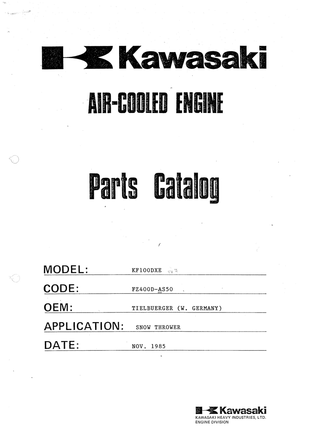 Kawasaki FZ400D Engine FZ SERIES Parts Manual PDF Instant Download