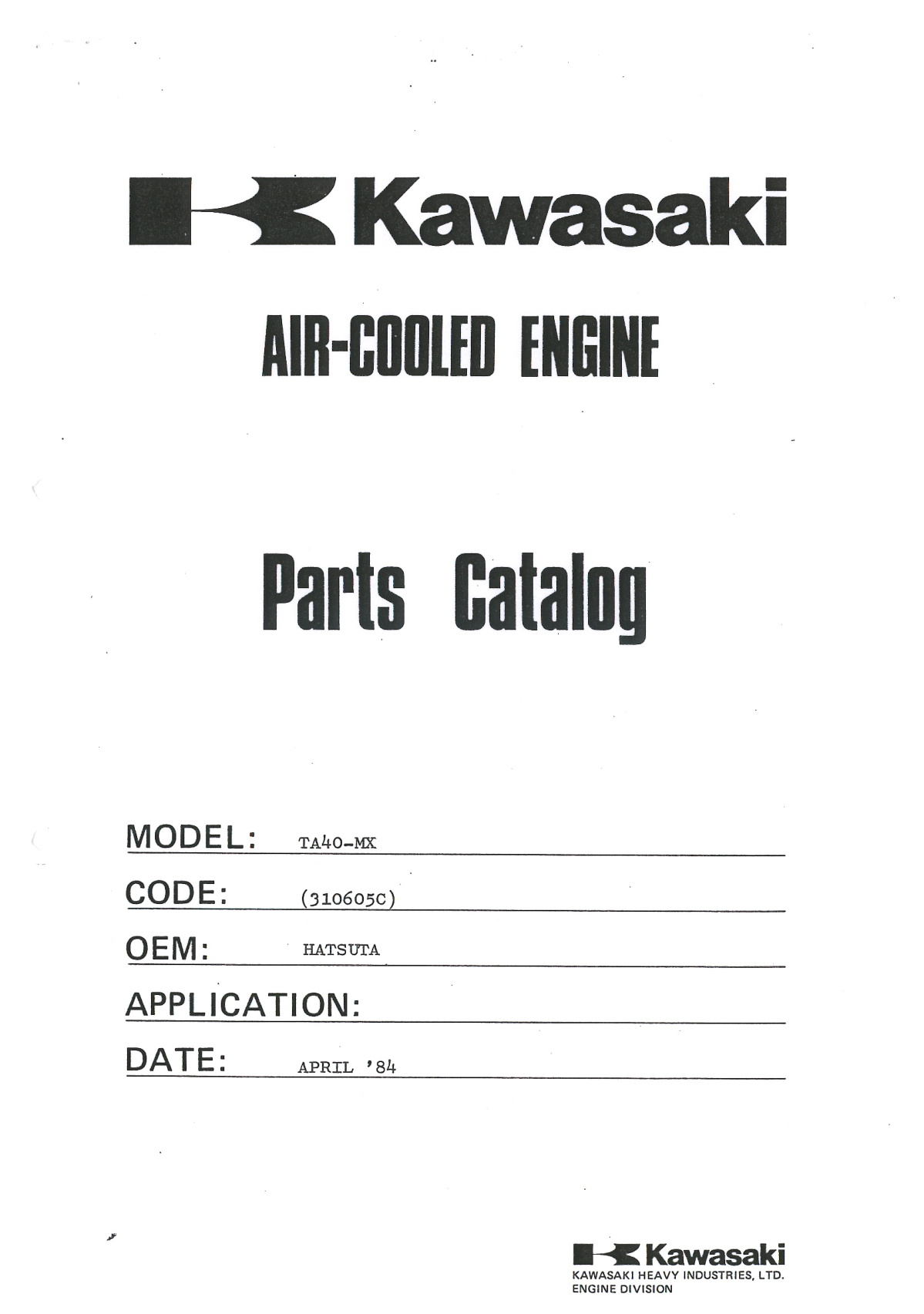 Kawasaki TA040M Engine TA SERIES Parts Manual PDF Instant Download