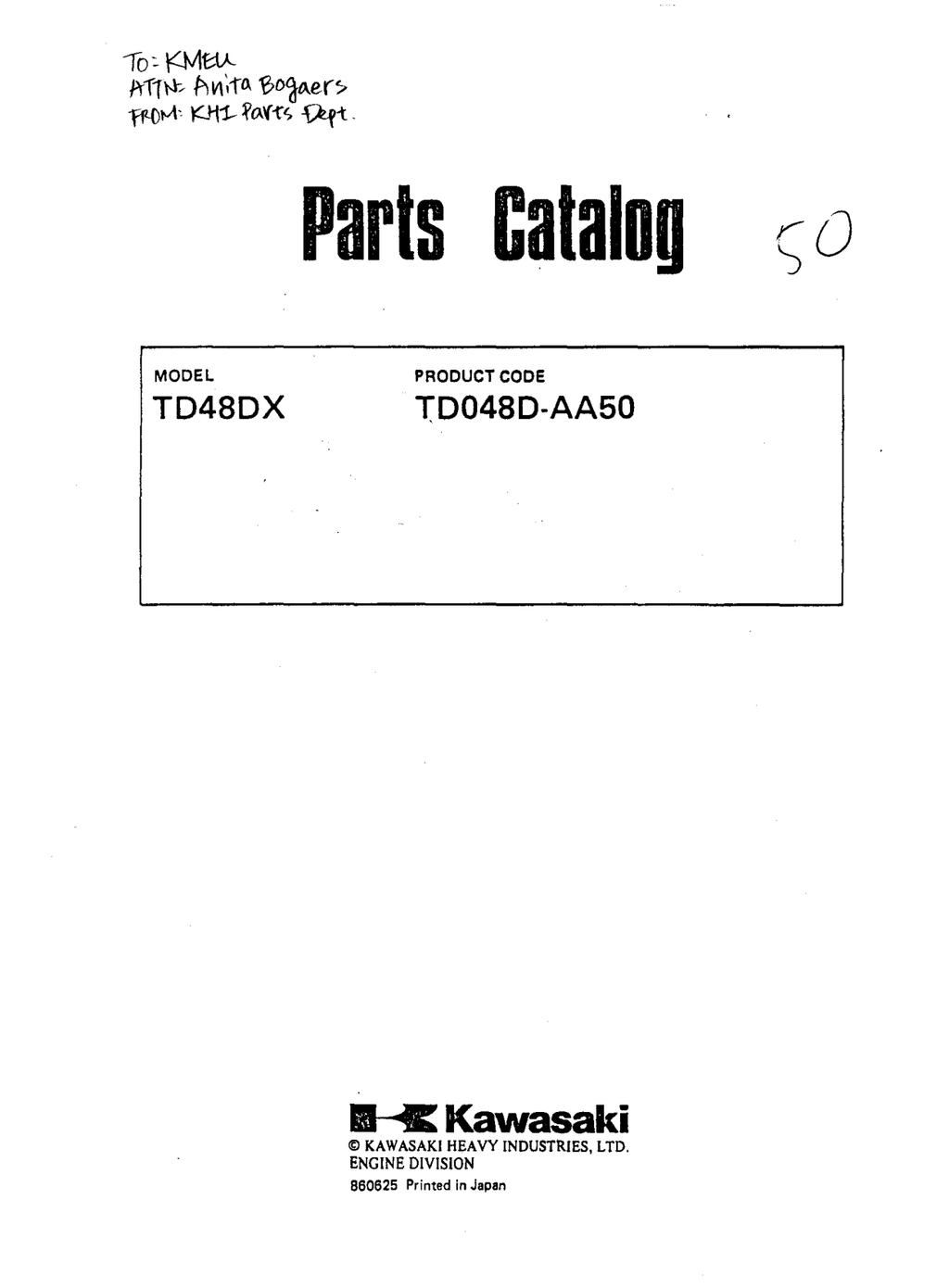 Kawasaki TD048D Engine TD SERIES Parts Manual PDF Instant Download