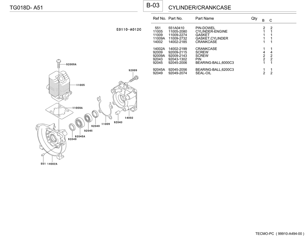Kawasaki TG018D Engine TG SERIES Parts Manual PDF Instant Download