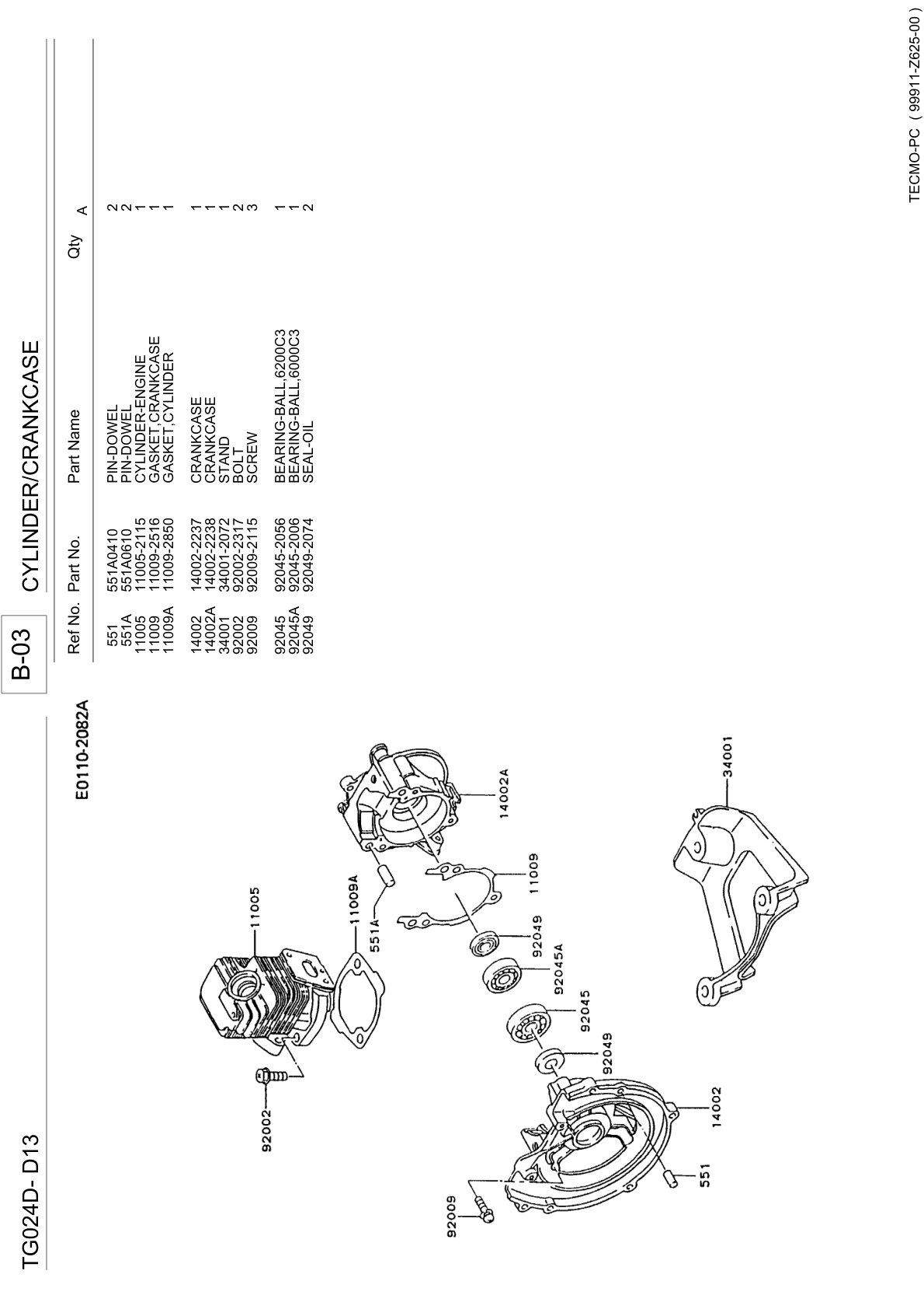 Kawasaki TG024D Engine TG SERIES Parts Manual PDF Instant Download