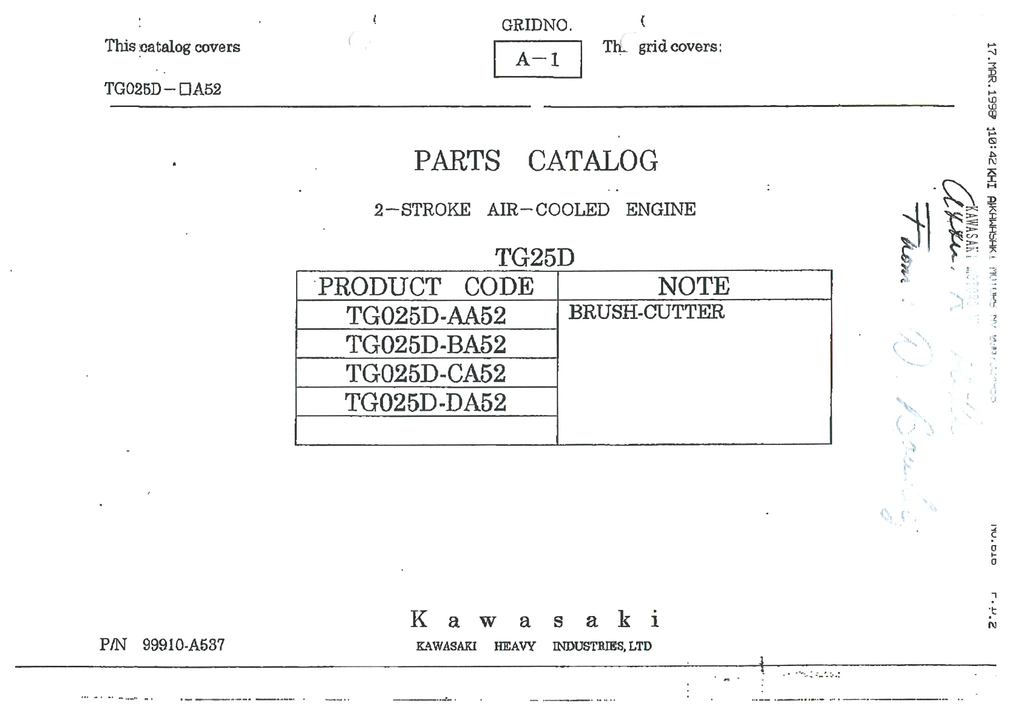 Kawasaki TG025D Engine TG SERIES Parts Manual PDF Instant Download
