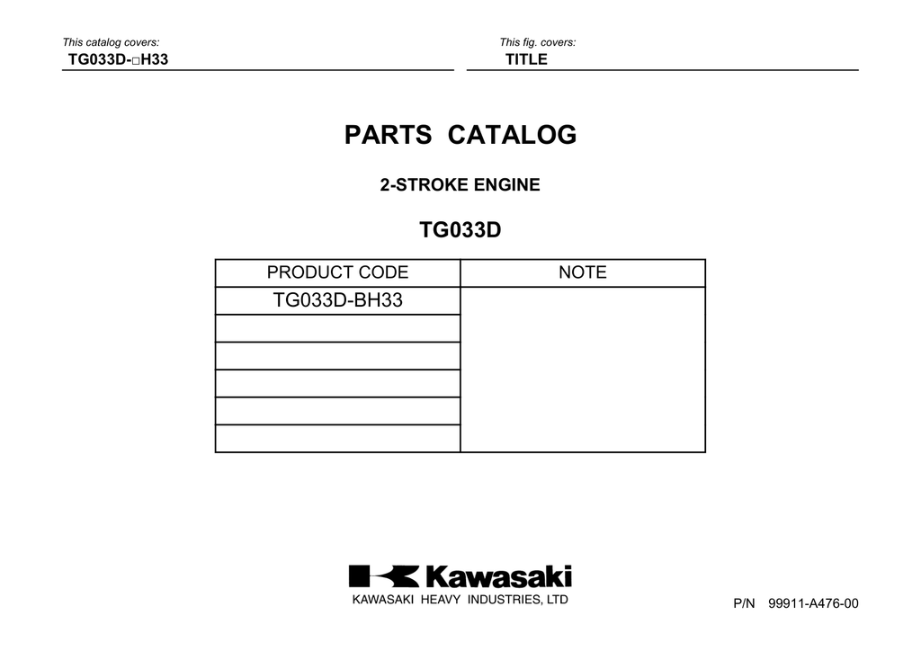 Kawasaki TG033D Engine TG SERIES Parts Manual PDF Instant Download